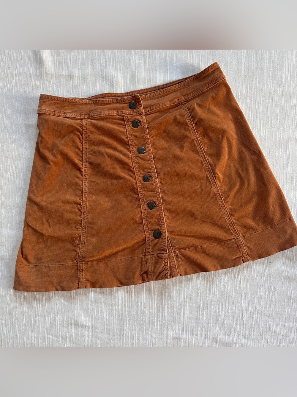 Madewell Velvet Button-Front A-Line Mini Skirt in Warm Copper | 12